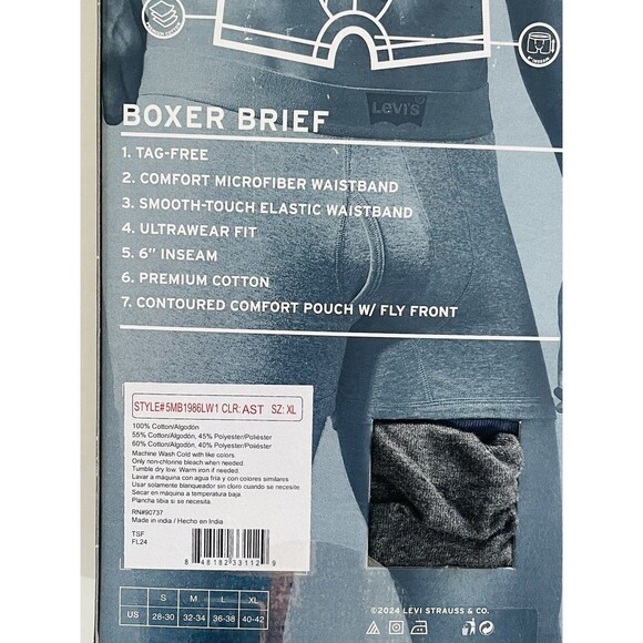 Levi’s Boxer Brief 100% Cotton 5 Pack Men’s XL Style#5MB1986LW1 Color:AST - Picture 7 of 10